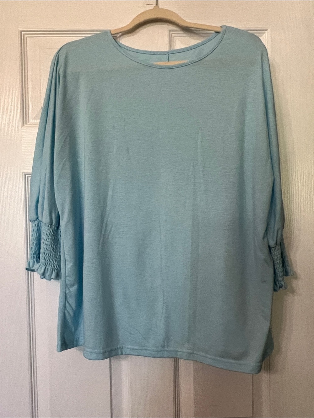 new directions Light Blue Smocked-Sleeve Tunic Top - Picture 1 of 4